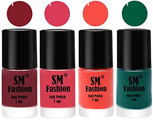 Image of Nail Polish Combo Set (Pack of 4) Quick Dry Gel Finish Nail Paint | Lip,Rose,Coral,Green | 7 ml Each