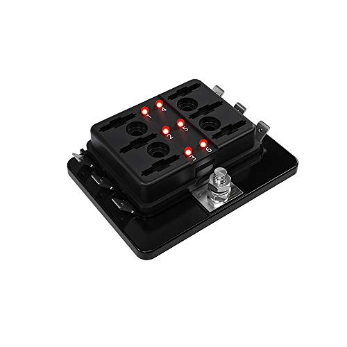 Yorten Suporte de bloco de caixa de fusível de lâmina de 6 vias LED indicador de alerta para barco d