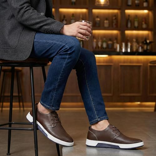 Image of konhill Men's Casual Oxford Shoes - Breathable Dress Shoes Loafers Lace-up Flat Sneakers