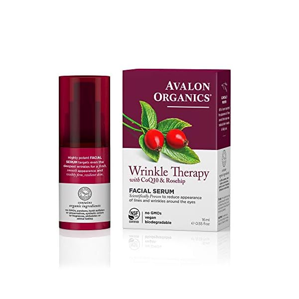 Avalon Organics Facial Serum, Wrinkle Therapy with CoQ10 & Rosehip, 0.55 Oz