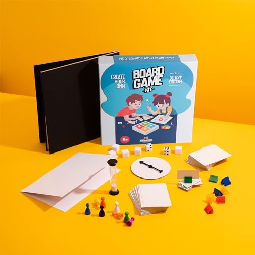 Image of Create Your Own Board Game Set - DIY Kit with Blank Game Board, Game Pieces, Blank Cards, Dice, Spinner, Rulebook, Sand Timer - Build Your Own Game Kit - Deluxe Edition