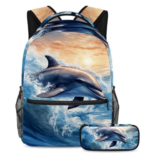 Sac à dos bleu océan baleine grand format pour éviter le mal de dos et ranger tous ses cahiers