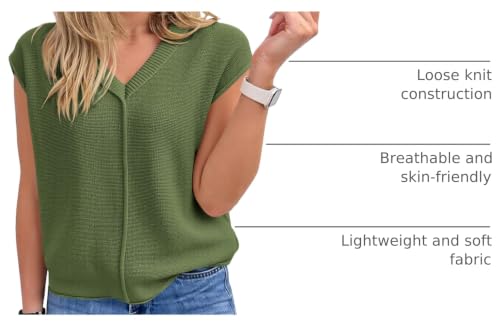 Image of Saodimallsu Women's V Neck Cap Sleeve Lightweight Knit Sweater Top