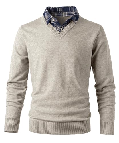 OlyljpinZ Herren 2 in 1 Hemd Kragen Pullover Langarm Feinstrick Casual...