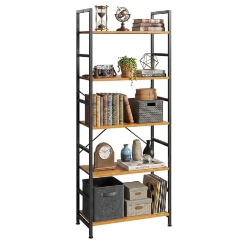Image of HealSmart 5 Tier Bookshelf, Free Standing Book Shelf Home Office Bookcase Shelf Storage Organizer for Bedroom, Bathroom, Living Room, Office, Balcony, Wood