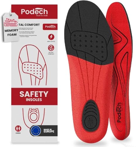 Plantillas Memory Foam Trabajo Antiestáticas, Transpirables Antiolor y Sudor, Máximo Confort 24h para Botas y Zapatos, Unisex, Soporte para estar de pie, Podech (Memory Foam, 35-40)