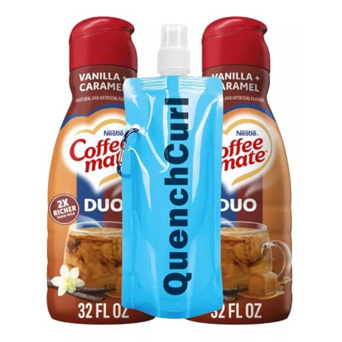 Premium Liquid Coffee Creamer 2x32oz with QuenchCurl Collapsible Bottle – Smooth, Creamy, Coffee-Ready Bundle for Coffee Lovers (Vanilla Caramel)