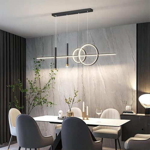 Forrio Modern Pendant Lighting 39.4 Inch Creative Island LED Light Geometric Linear Pendant Light for Kitchen Dining Room Living Room Bedroom Black