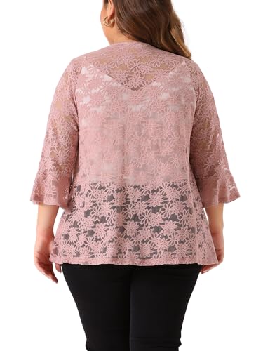 Image of Agnes Orinda Women Plus Size Open Front Lace Cardigans | 3 /4 Bell Sleeve Sheer Formal Bolero Shrugs Lightweight Floral Crochet Cover Up