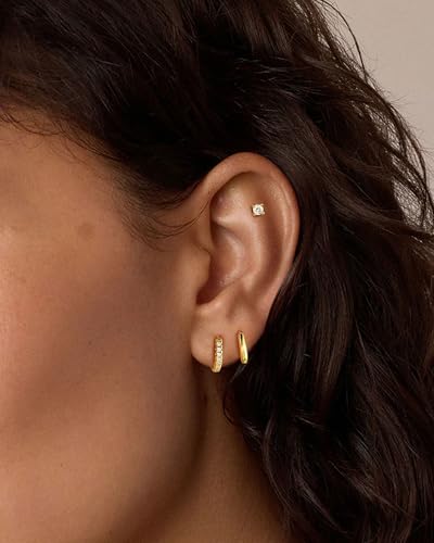 7Pcs Earring Stacks Cartilage Helix Flat Back Gold Hoop Earrings Set For Women Stud Small Huggie Chain Multiple Piercing Jewelry Triple Cubic Zirconia3