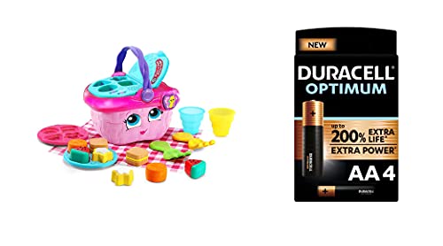 LeapFrog 603603 Shapes & Sharing Picnic Basket Baby Toy Educational and Interactive 16 Pieces, Pink, One Size, Duracell Optimum AA Alkaline Batteries [Pack of 4] 1.5 V LR6 MN1500