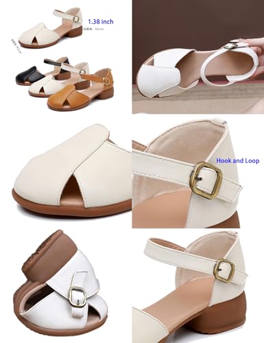 Women's Leather Closed Toe Low Block Heel Sandals,2025 Comfy Cutout Buckle Ankle Strap Casual Dressy Mary Jane Pumps2