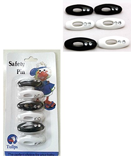 6 SNAG FREE SAFETY PINS Diamante/ HIJAB / SCARF/ BLACK and WHITE