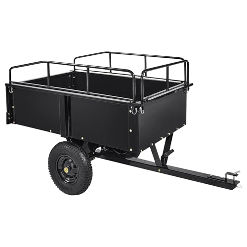 GarveeTech Heavy Duty ATV/UTV Dump Trailer - 750LB Capacity Steel Utility Cart with Manual & Foot Pedal Dumping, Multi-Purpose Yard Hauler for Lawn Tractors, Garden Waste, Firewood & Farm Use