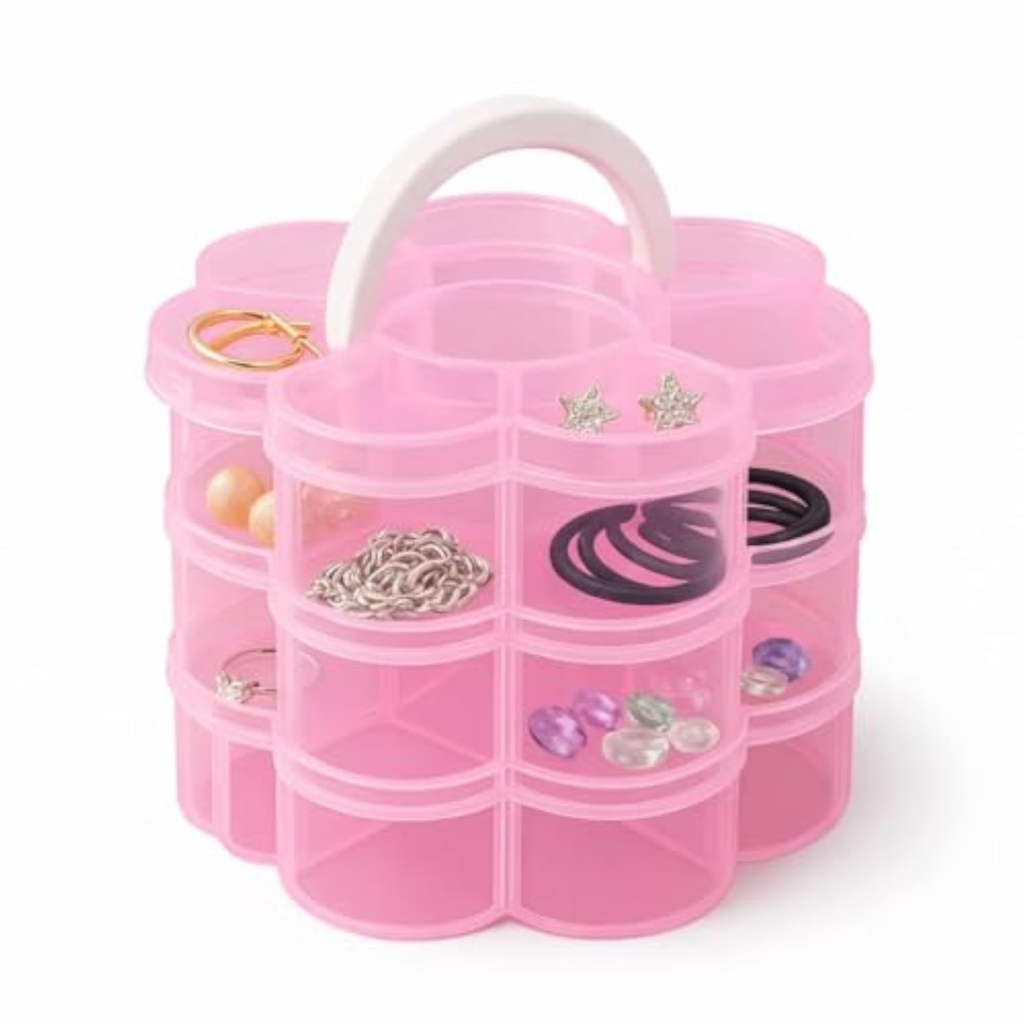 Pink Flower-Shaped Plastic Jewellery Organiser Box