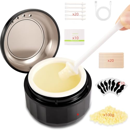 Nose Wax Kit Nose Ear Hair Waxing Kit for Men and Women with 100g Wax 40 Sticks Nose Ear Hair Removal Kit USB Fast Heat Smart Temperature Control Compact Travel Size