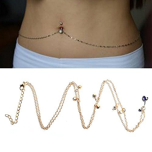 Maggie 1 Piece Crystal Navel Belly Button Ring with Waist Chain Piercing Body Jewelry,Gold