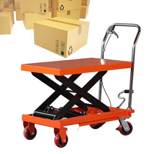 Carro elevador hidráulico eléctrico, mesa de tijera ajustable con 4 ruedas, capacidad de 330 libras, rango de altura de 50 pulgadas/43.3 pulgadas, ideal para manejo y transporte de materiales