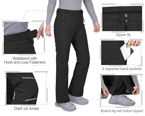 33,000ft Damen Skihose Outdoorhose Wasserdicht Winddichte Softshellhose Warme Gefütterte Trekkinghose Atmungsaktive Schnelltrocknende Thermohose Wanderhose Winter, Schwarz 40W*29L