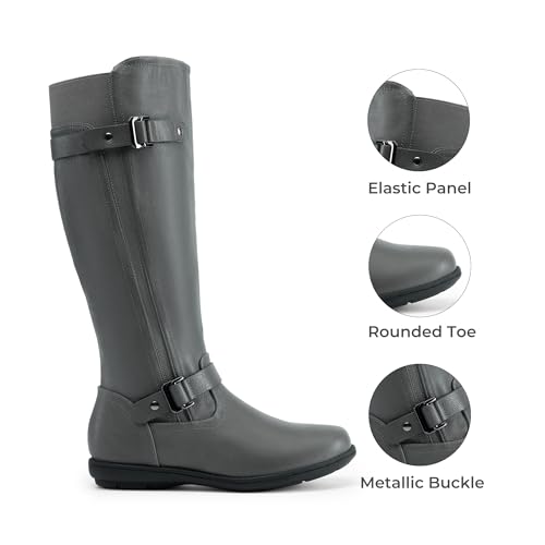 DREAM PAIRS Women's Wide Calf Knee High Faux Fur-Lined Flat Fashion Winter Boots with Side Zipper,Size 5,Grey,TRACE-W