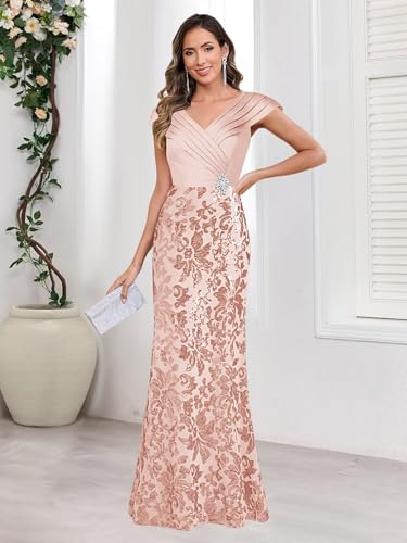 Mermaid Sequin Mother of The Bride Dresses Ruched Satin Long Wedding Guest Dress4