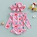 Baby Infant Girl Swimsuit One-Piece Long Sleeve Rash Guard Bathing Suit Swimwear with Sun Hat (Pink, 12-18 Months)