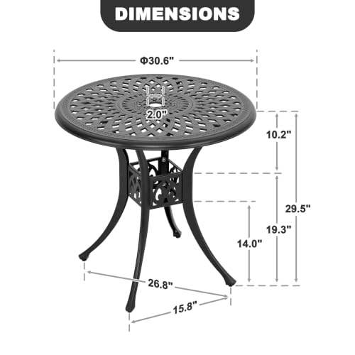 Image of NUU GARDEN 30 Inch Patio Dining Table, Cast Aluminum Round Outdoor Table with Umbrella Hole for Patio, Backyard, Deck-Black