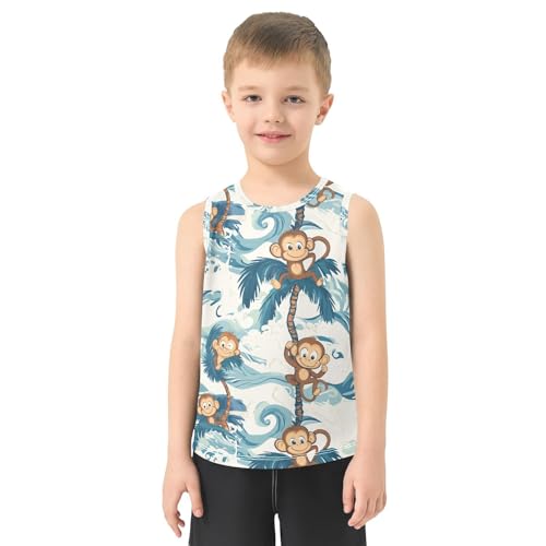 Boys Tank Top Shirts Monkey Ocean Waves Paml Tree Sleeveless T-Shirts Crew Neck for Kids Clothing Children2