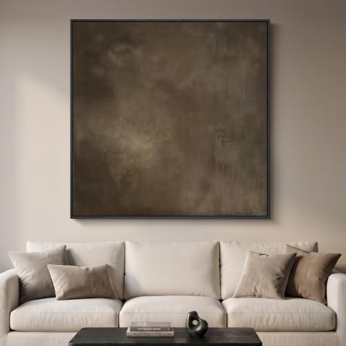 Extra Large Framed Neutral Brown Abstract Wall Art for Living Room, 48x48