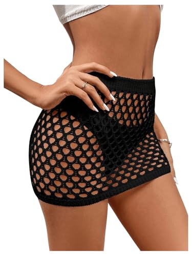 GORGLITTER Women's Crochet Cover Up Skirt Mesh Bikini Coverups High Waisted Hollow Out Beach Mini Skirt3