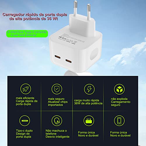 Carregador Turbo Ultra Rápido 35W PD com Cabo Rápido USB C Tipo C para USB C Tipo C Carregador Celul