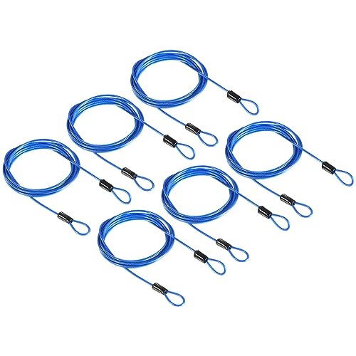 PATIKIL Security Cable 2.5mm x 2m/6.5ft, 6 Pack Coated Luggage Lock Wire Rope with Double Loop, Clear Blue