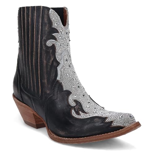 Dan Post Black Crystal Women's 6 inch Snip Toe Leather Boots DP51252
