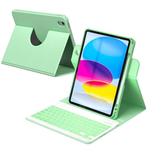 Image of YBING Keyboard Case for iPad 10th Gen 10.9 inch(2022) & 11th Gen(A16, 2025), 7-Color Backlit Detachable Keypad & Rotatable Magnetic Case with Pencil Holder (Green)