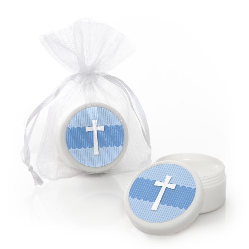 Delicate Blue Cross - Lip Balm Baptism Favors - Set of 12