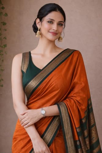 Image of South Cotton Gadwal Saree for Women | Celebrity Inspired Traditional Ethnic Wear | Chettinad & Kalyani Cotton Sarees | Soft Cotton Saree with Blouse Piece