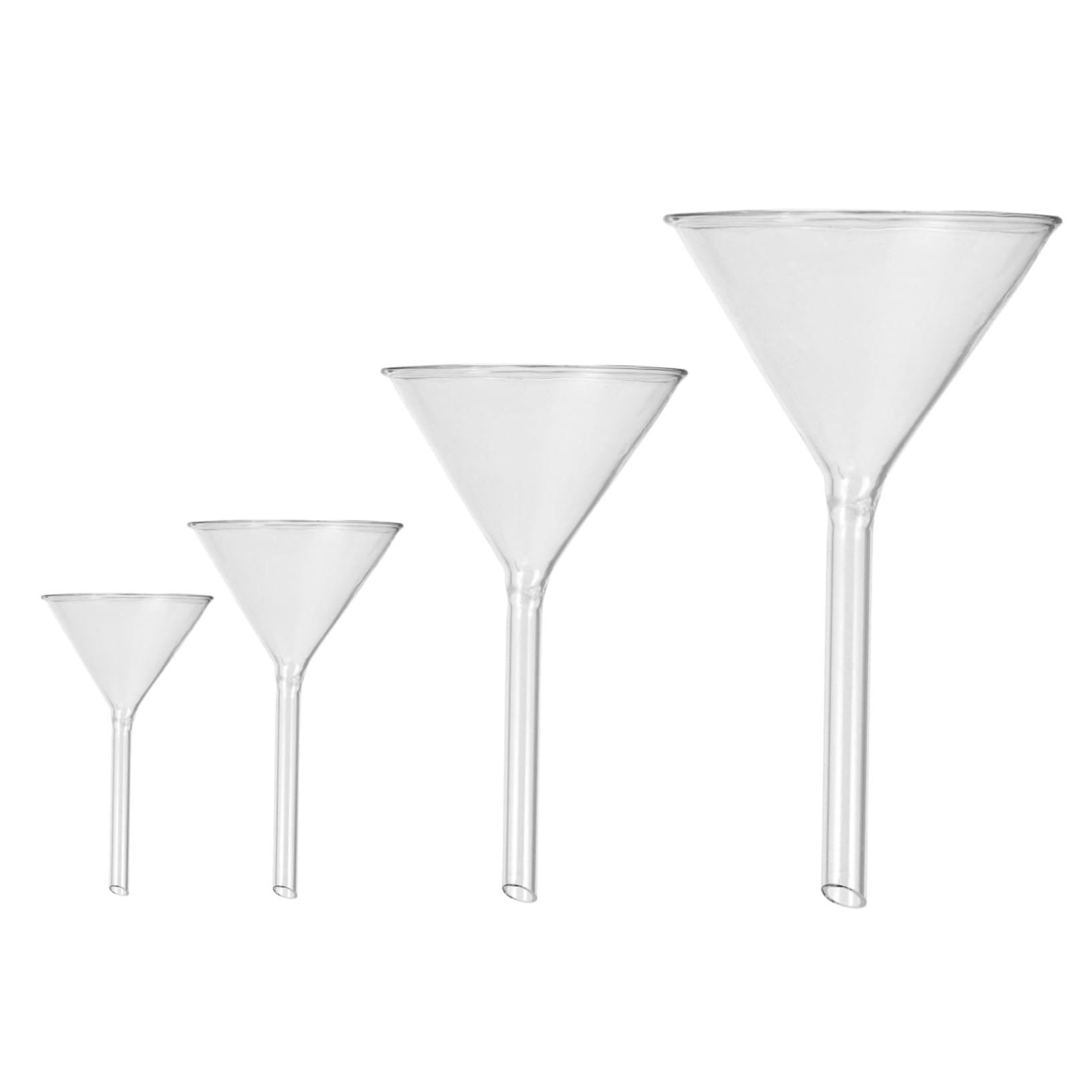 Cabilock Set di 4 Imbuto in Vetro da Laboratorio, Resistente Agli Shock Termici e Chimici, per Travasare Liquidi in Piccole Bottiglie, Riutilizzabile