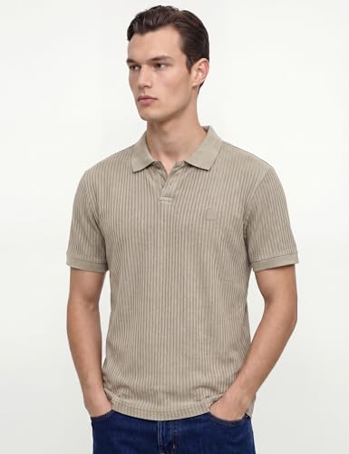 Image of DAMENSCH Men Striped Texture, Cotton-Rich Comfort, Easy Regular fit, Solid Colours Striped Polos