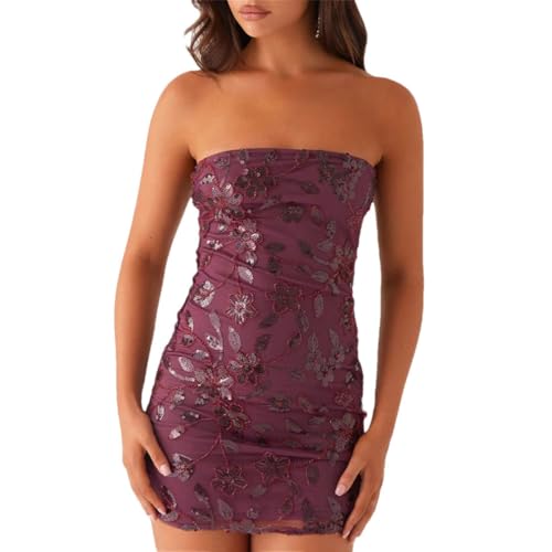 Women's Summer Sexy Sequin Mini Party Dress Women Slim Beading Sleeveless Tube Top Backless Holiday Dresses