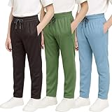 Real Essentials 3 Pack: Boys' Mesh Open Bottom Active Sweatpants with Pockets & Drawstring -Set 10,L(14-16)