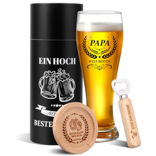 yosiio Papa Geschenk Personalisierte Bierglas Geburtstagsgeschenk für Papa 18oz Bierglas Deko Glas Männer Geschenk