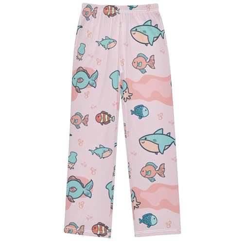 Boy's Pants Sea Cartoon Creatures Colorful Fish Jogger Pants Elastic Waist Long Bottoms Trousers with Pockets 6-14Y