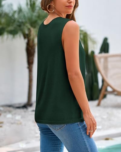BTFBM Sleeveless Sweater Tops for Women 2026 Crew Neck Lightweight Casual Loose Tank Summer Outfits Fashion Clothing(Dark Green, Large) — view 3