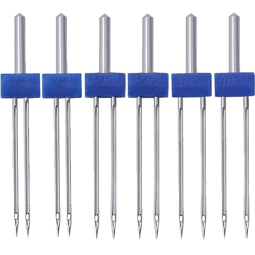 ANBOO 6 x Twin Needles for Sewing Machine 3 Mixed Sizes, 2 mm, 3 mm, 4 mm, Ideal for Cotton Linen, Silk & Stretchy Materials