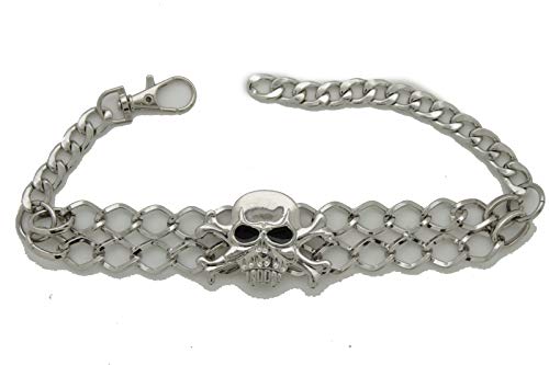 TFJ Women Anklet Fashion Jewelry Bling Boot Bracelet Silver Metal Chains Skeleton Skull Charm Pirate Bones
