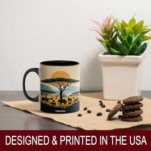 Taza de cerámica negra 11 oz con diseño safari africano miniatura 6