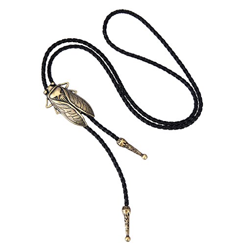 Gold Bolo Tie Cowboy Necklace Leather Necktie Cicada Vintage Bolo Tie Rodeo Western Necklaces For Men, Women #TOP4