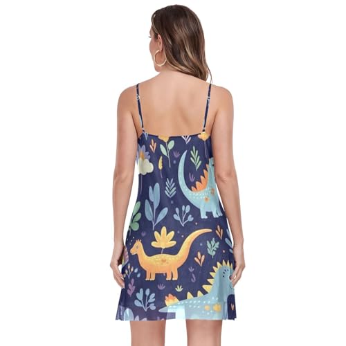 ALAZA Creative Dinosaur with Yellow Sunflower Mesh Halter Dress3