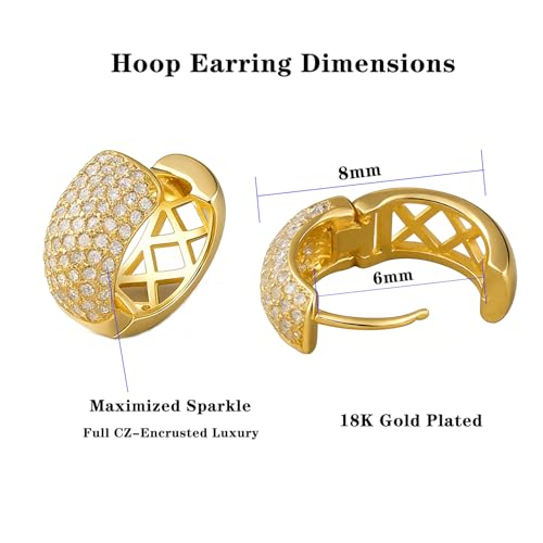 Small Huggie Hoop CZ Pave Earrings for Women (Gold 6mm) - image 5