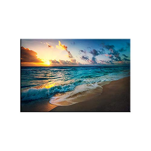 LQKYWNA Pintura Al óleo Playa Puesta De Sol Arte De La Pared...